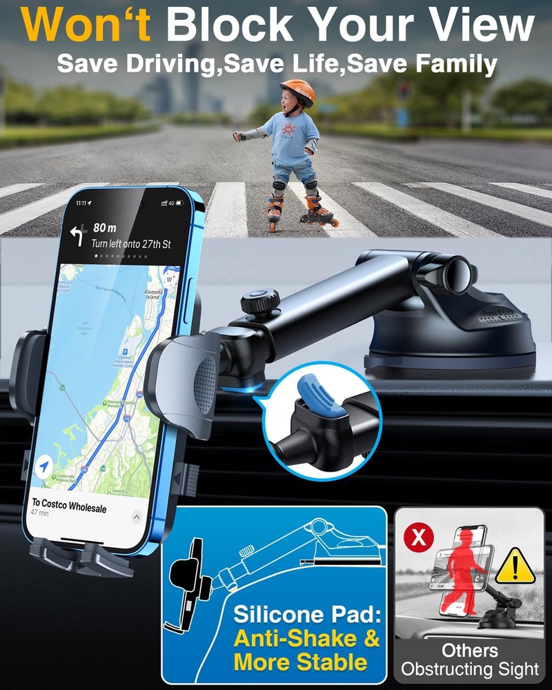 YRU True Military-Grade [360° Rotation Suction] 2026 Ultimate Car Phone Holder Mount 【90+LBS Safest Strongest & Patent Certs】 Dashboard Windshield Vent for iPhone 17 16 Pro Max Samsung, Gloss Black - Image 5